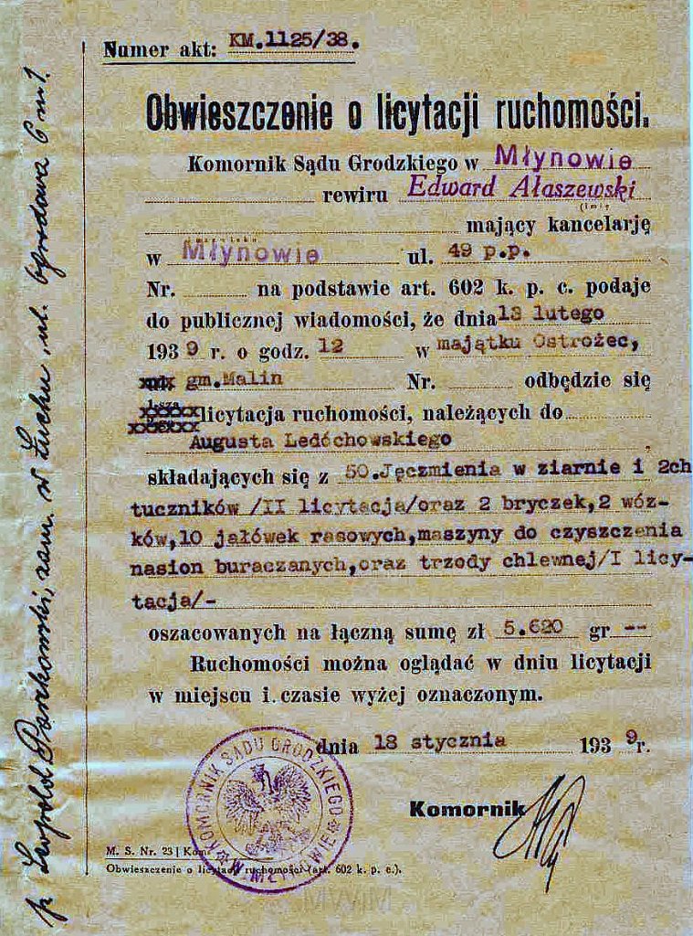 KKE 5953-16.jpg - Dok. Teczka Wierzytelności (spraw spornych) pomiędzy Leopoldem Kleofasem Paszkowskim a hrabią Augustem Ledóchowskim z Ostrożca, Równe, 26 XI 1935/29 VIII 1939 r.